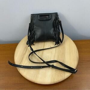 Maje Smooth Black Leather M Bag With Fringing Boho Mini Bag Crossbody Lagenlook